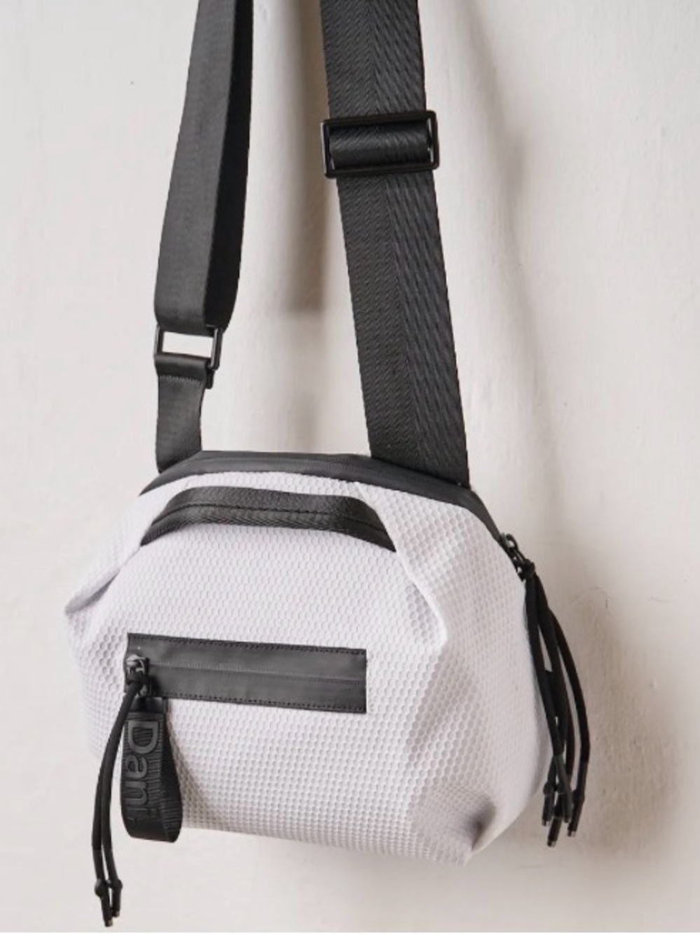 White Vegan Crossbody Belt Bag with Black Trim - Picture 6 of 11